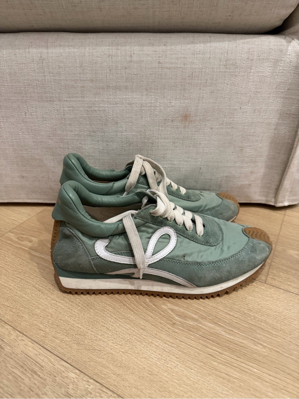 Authentic Loewe Women's Mint Green Casual Lace-Up Sneakers